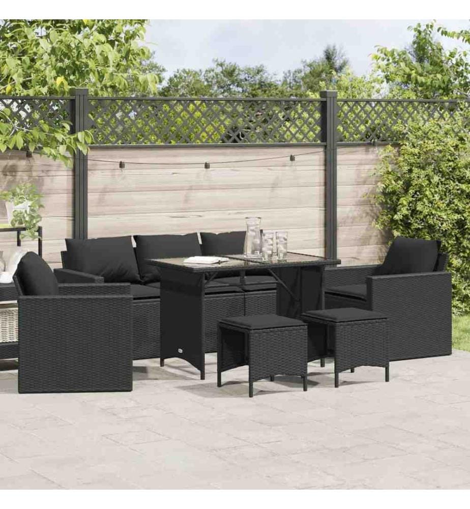 6-tlg. Garten-Sofagarnitur mit Kissen Schwarz Poly Rattan