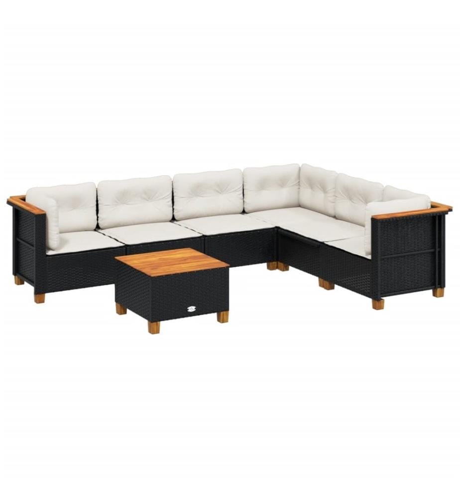 7-tlg. Garten-Sofagarnitur mit Kissen Schwarz Poly Rattan