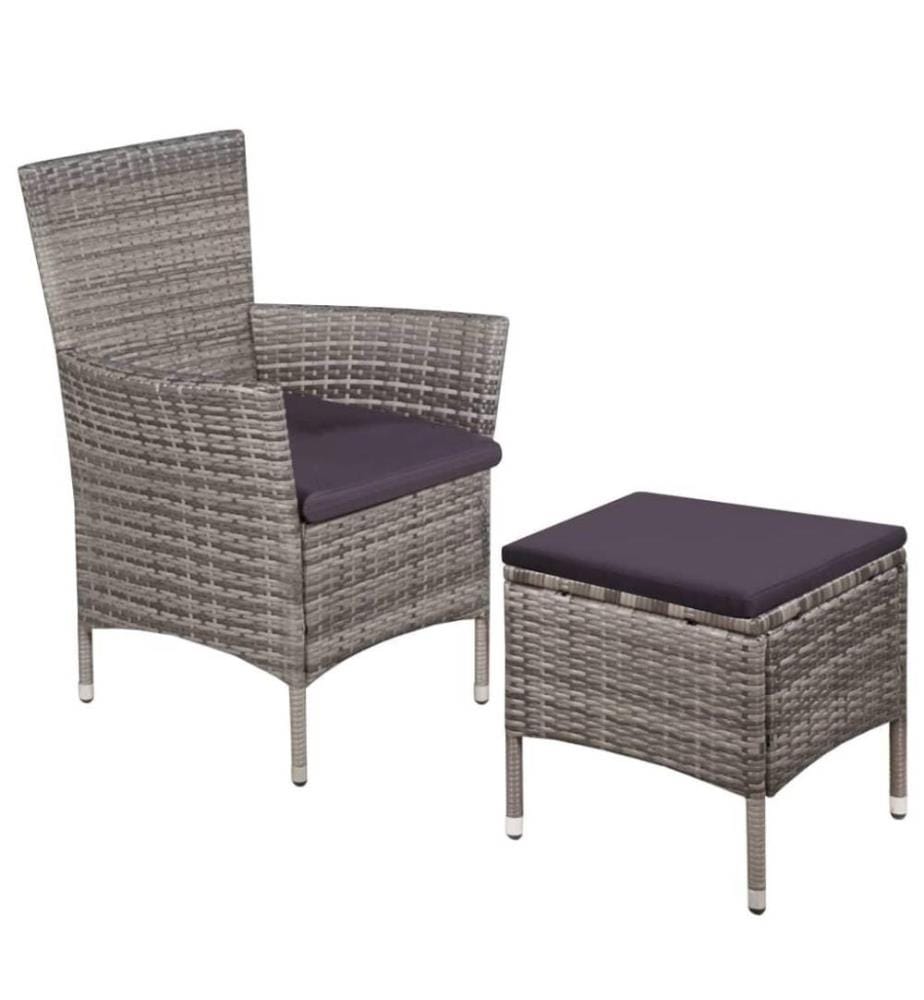 Gartenstuhl und Hocker mit Polstern Poly Rattan Grau
