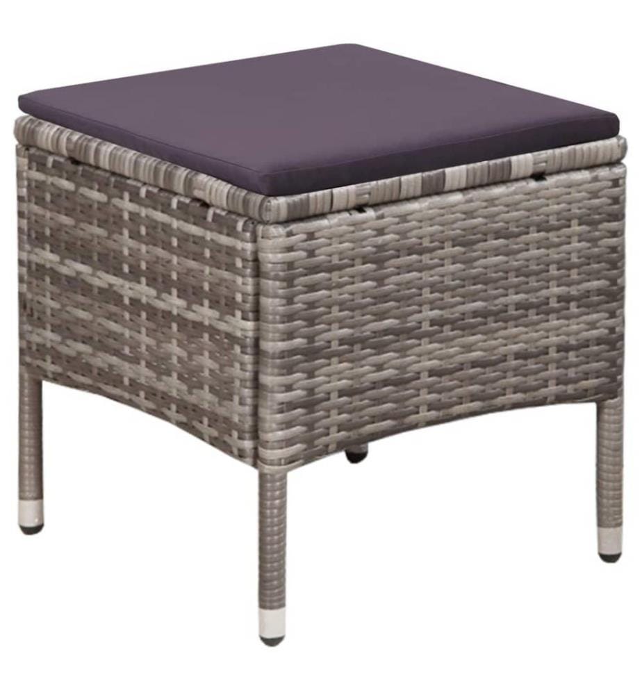 Gartenstuhl und Hocker mit Polstern Poly Rattan Grau