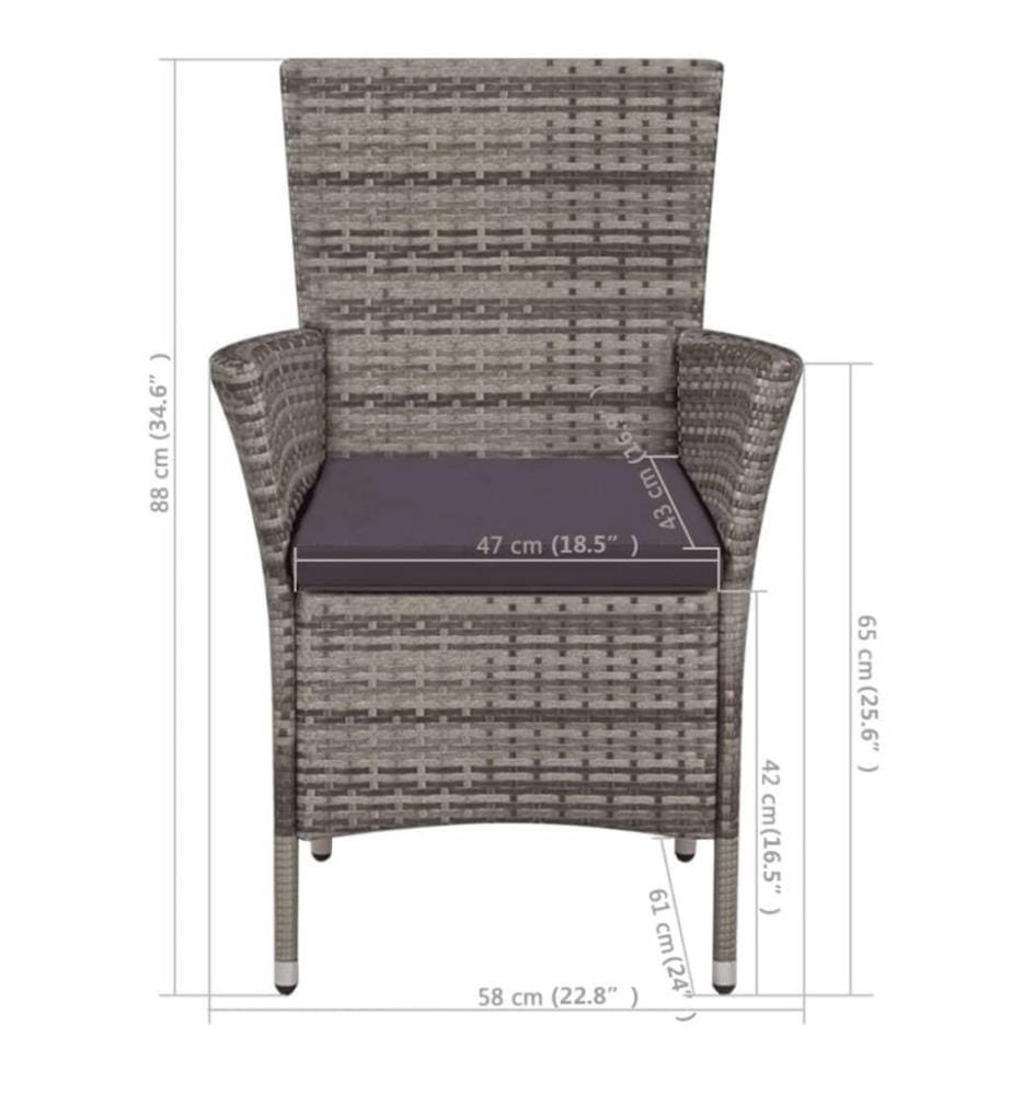 Gartenstuhl und Hocker mit Polstern Poly Rattan Grau