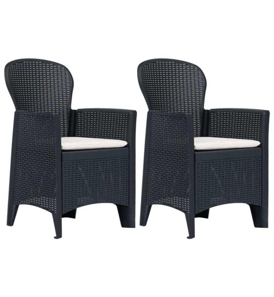 Gartenstühle 2 Stk. mit Kissen Anthrazit Kunststoff Rattan-Optik