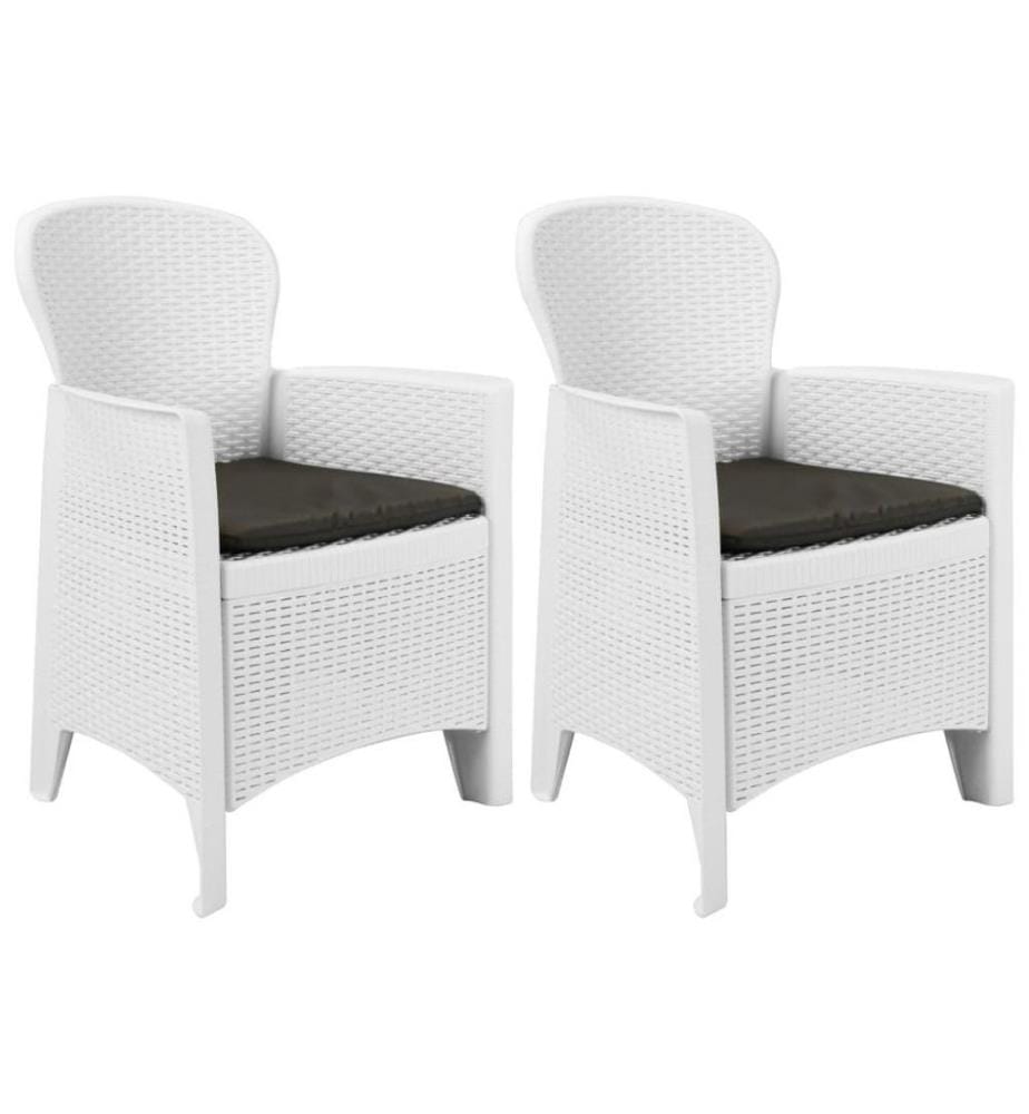 Gartenstühle 2 Stk. mit Kissen Weiss Kunststoff Rattan-Optik
