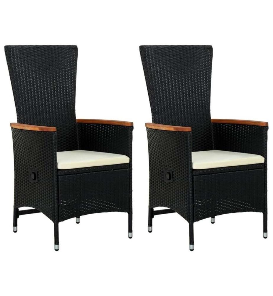 Chaises d'extérieur 2 pcs avec coussins Résine tressée Noir