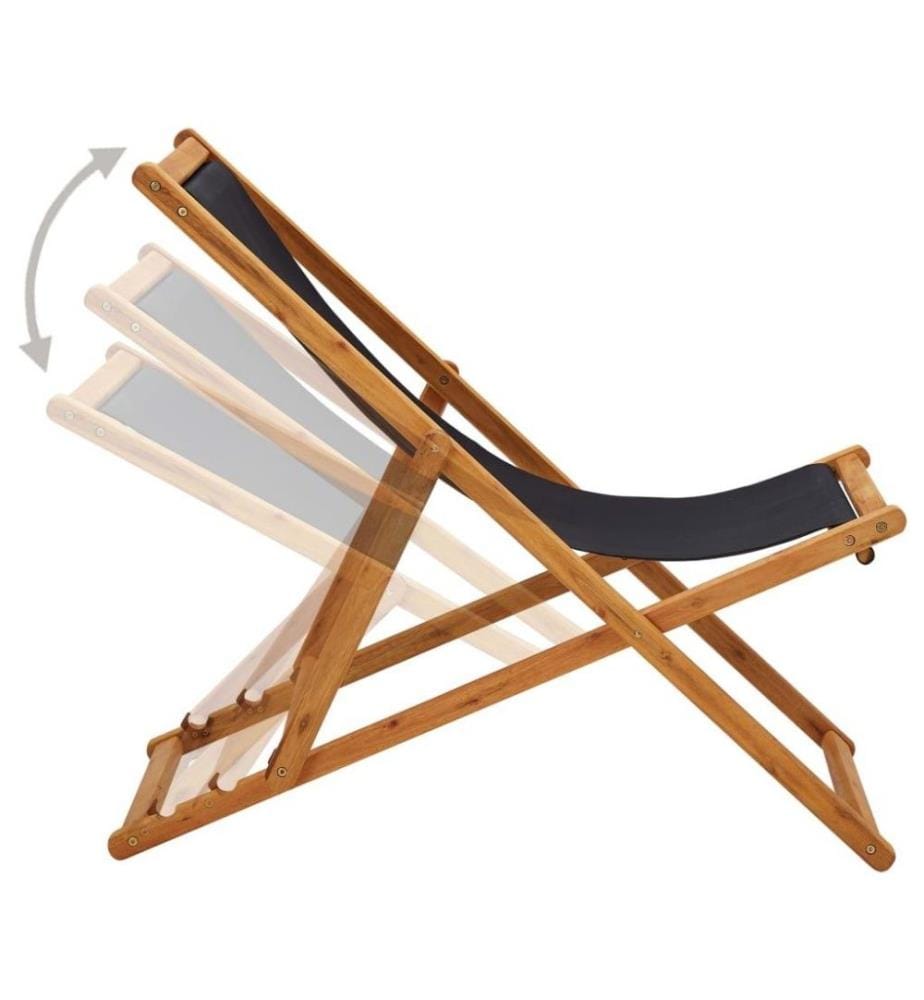 Chaise pliable de plage Bois d'eucalyptus et tissu Noir
