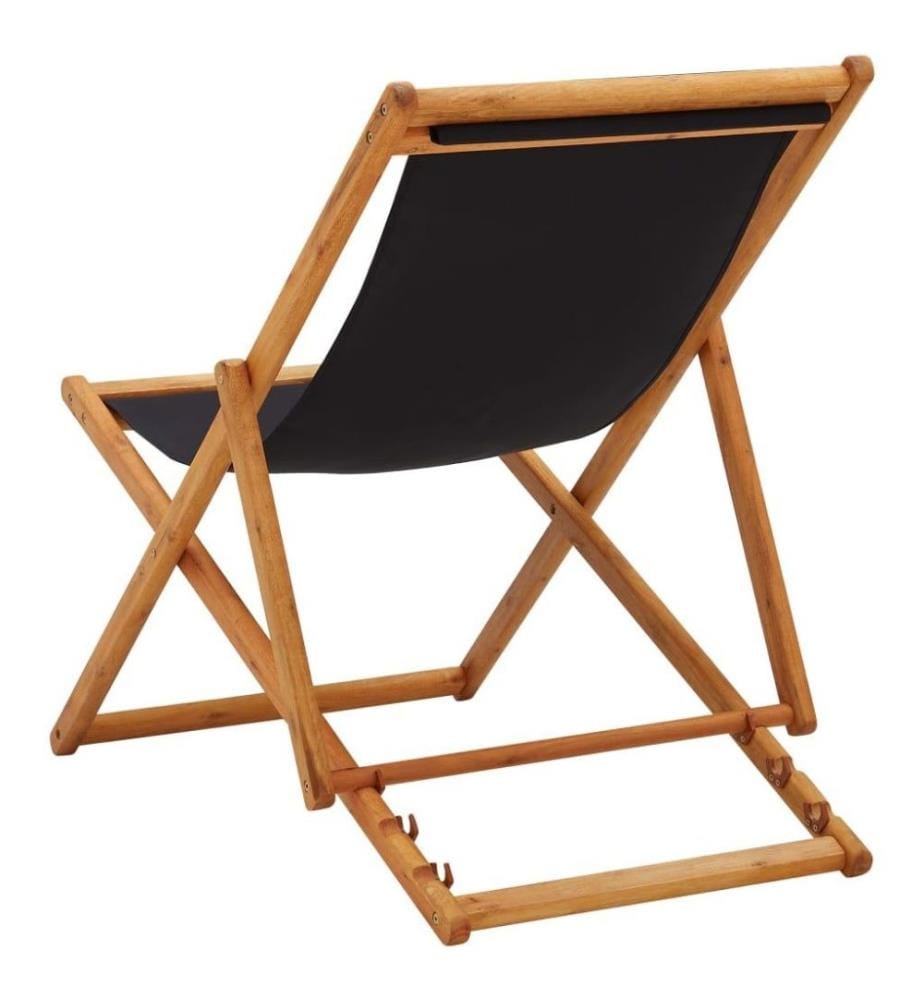 Chaise pliable de plage Bois d'eucalyptus et tissu Noir