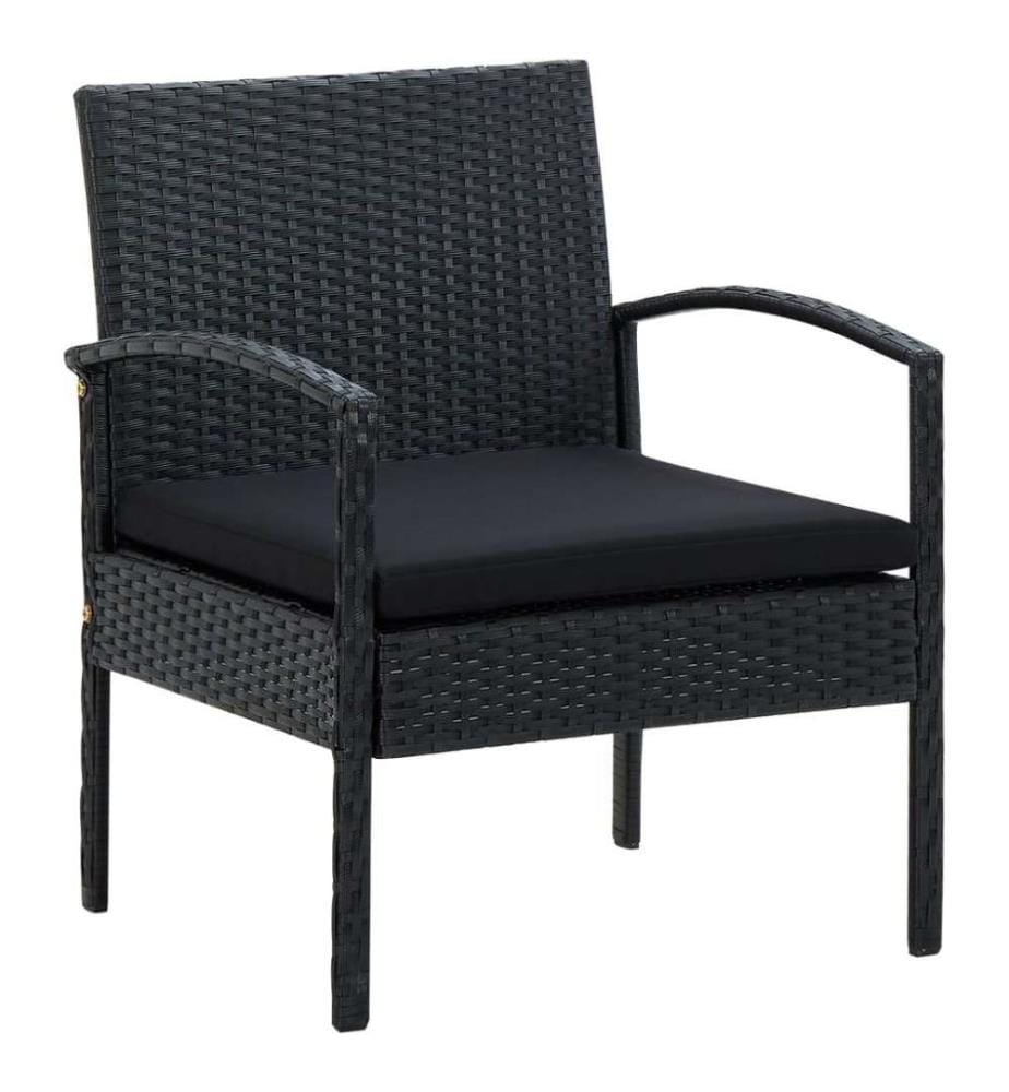 Gartenstuhl mit Kissen Poly Rattan Schwarz