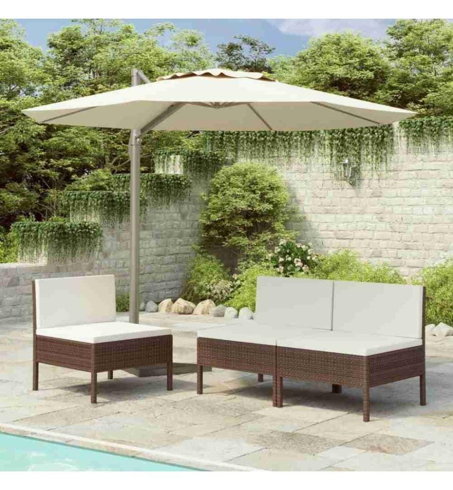 Gartenstühle 3 Stk. mit Auflagen Poly Rattan Braun