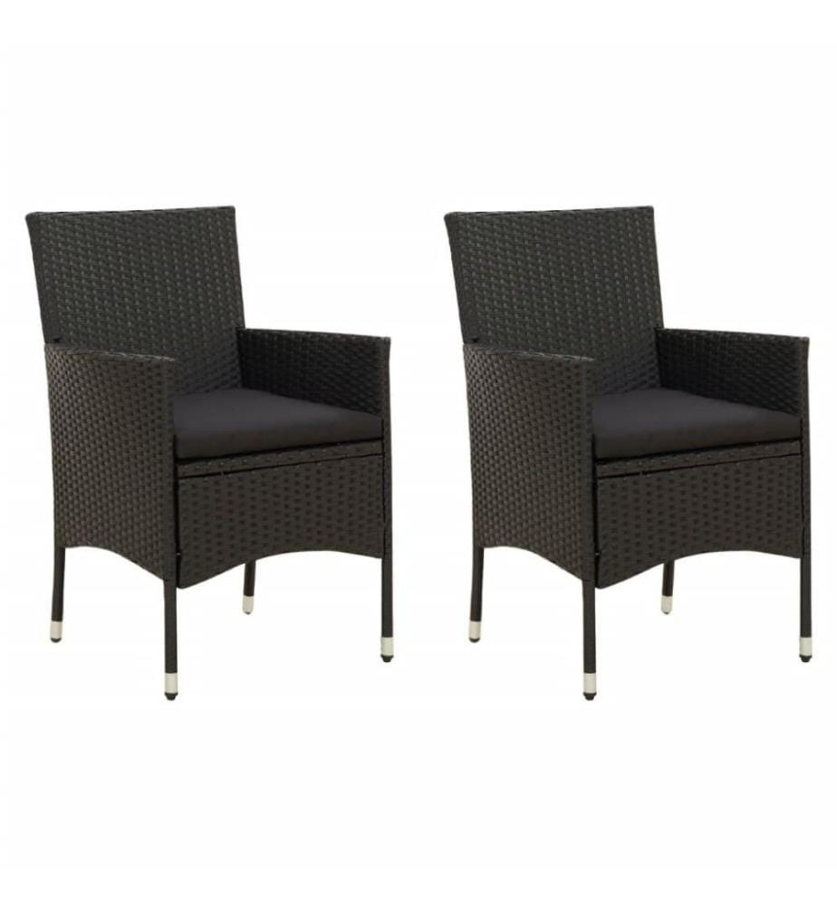 Chaises de jardin 2 pcs avec coussins Résine tressée Noir