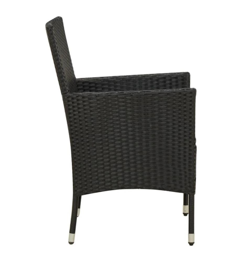 Chaises de jardin 2 pcs avec coussins Résine tressée Noir
