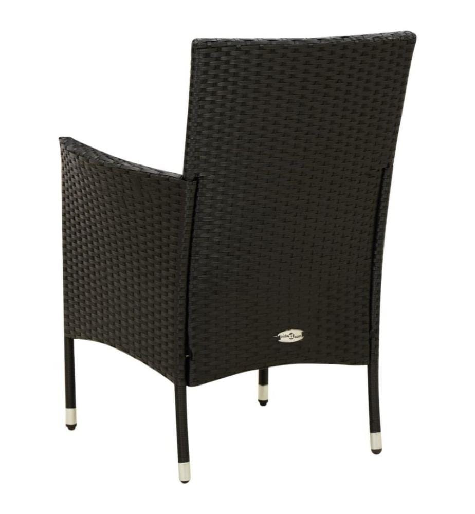 Chaises de jardin 2 pcs avec coussins Résine tressée Noir
