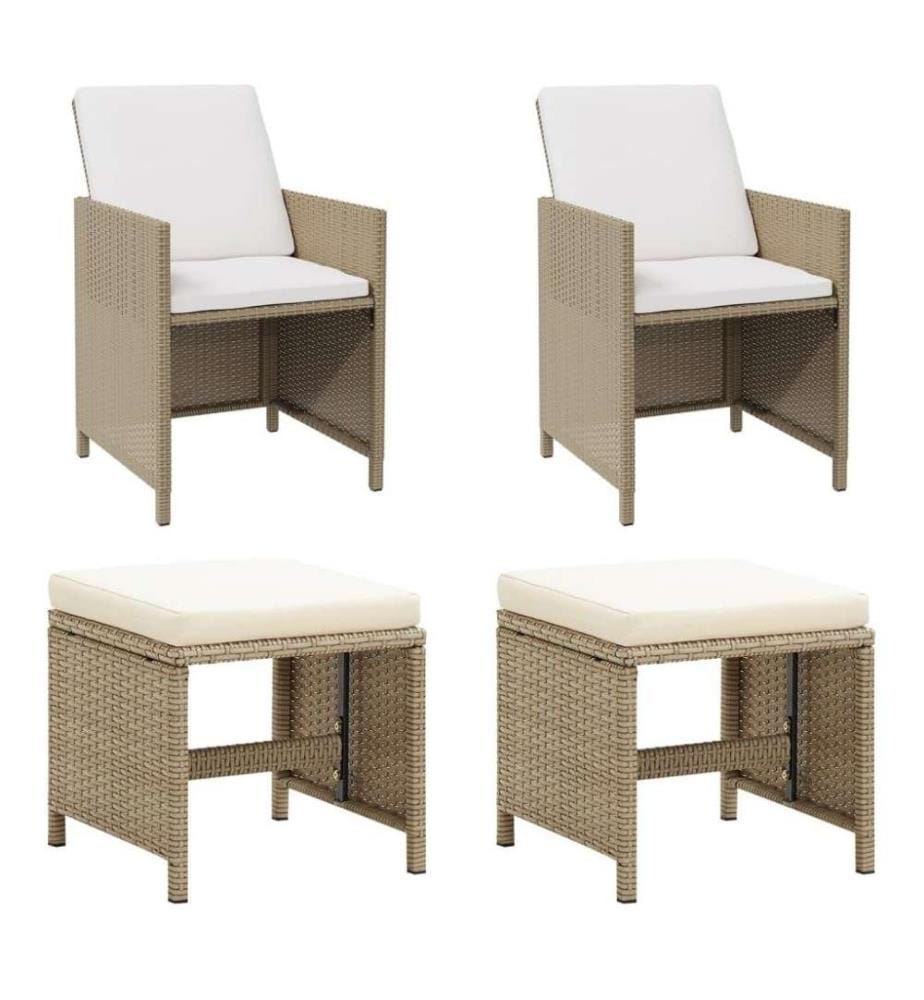 Gartenstühle mit Hocker 2 Stk. Poly Rattan Beige