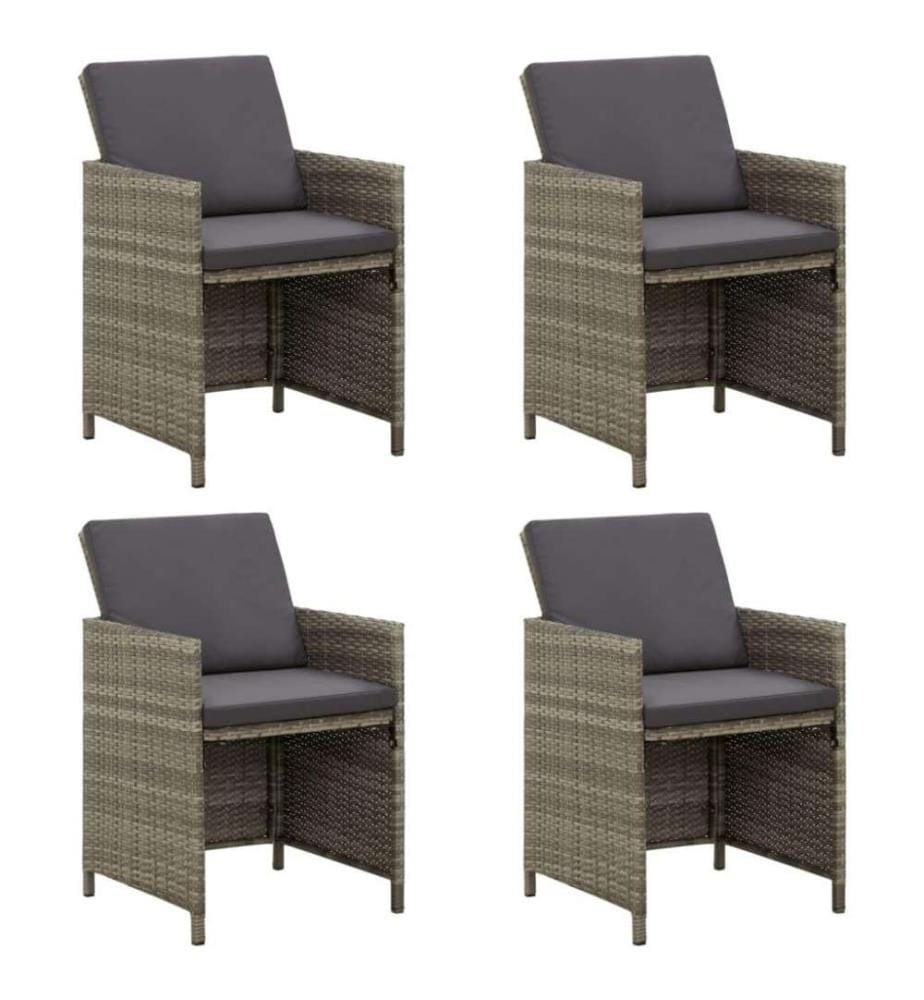 Chaises de jardin avec coussins 4 pcs Résine tressée Gris
