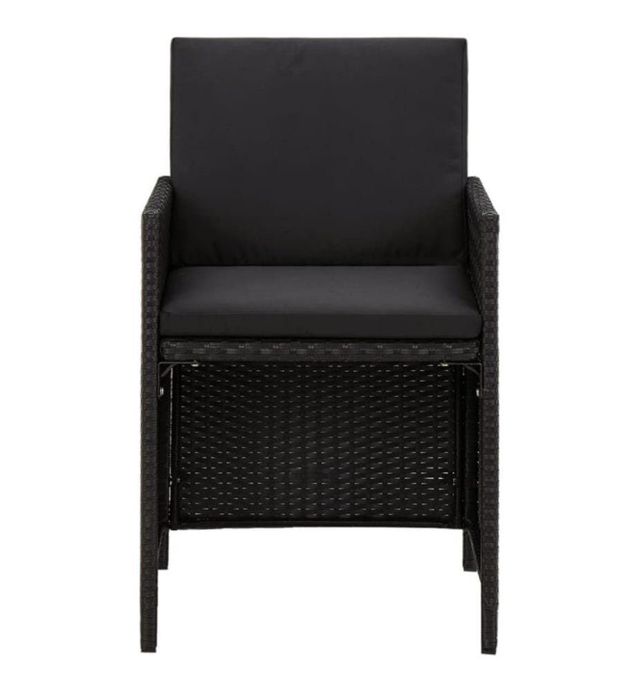 Chaises de jardin 2 pcs avec coussins Résine tressée Noir