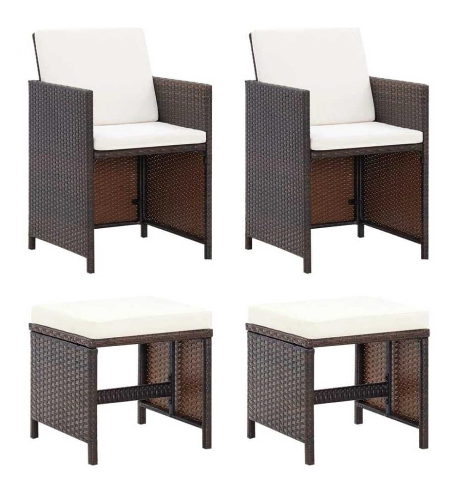 4-tlg. Gartenstuhl und Hocker Set Poly Rattan Braun
