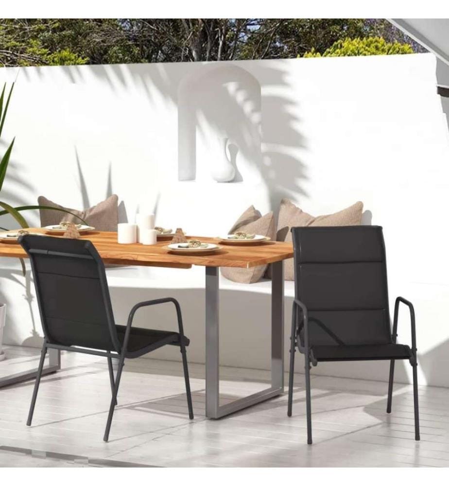 Gartenstühle 2 Stk. Stahl und Textilene Schwarz