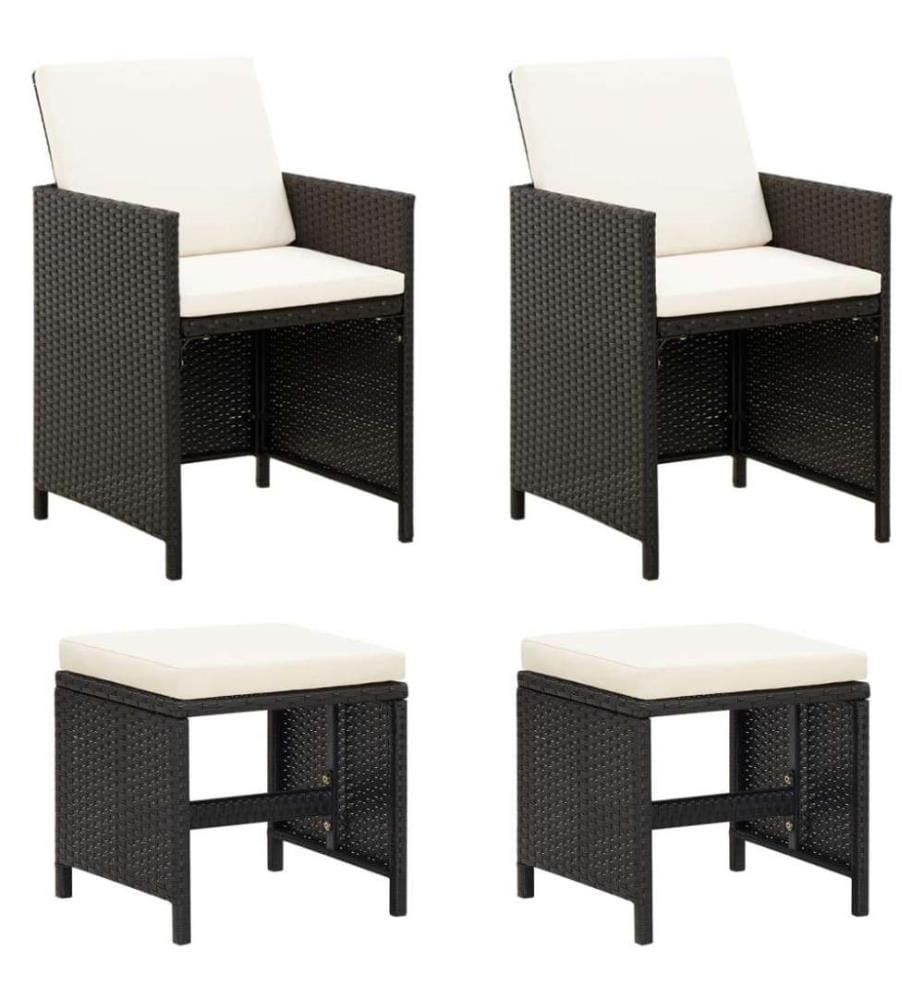 4-tlg. Gartenstuhl und Hocker Set Poly Rattan Schwarz
