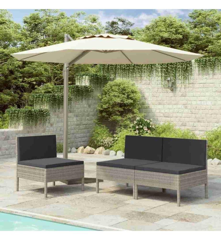 Gartenstühle 3 Stk. mit Auflagen Poly Rattan Grau
