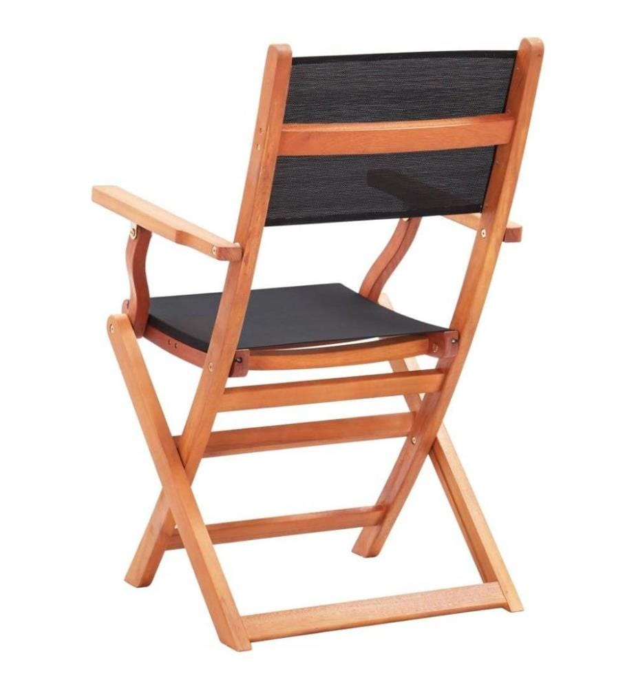 Chaises pliables de jardin 2 pcs Noir Eucalyptus et textilène