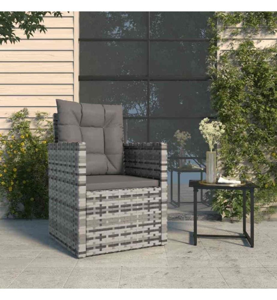 Gartensessel mit Kissen Grau Poly Rattan