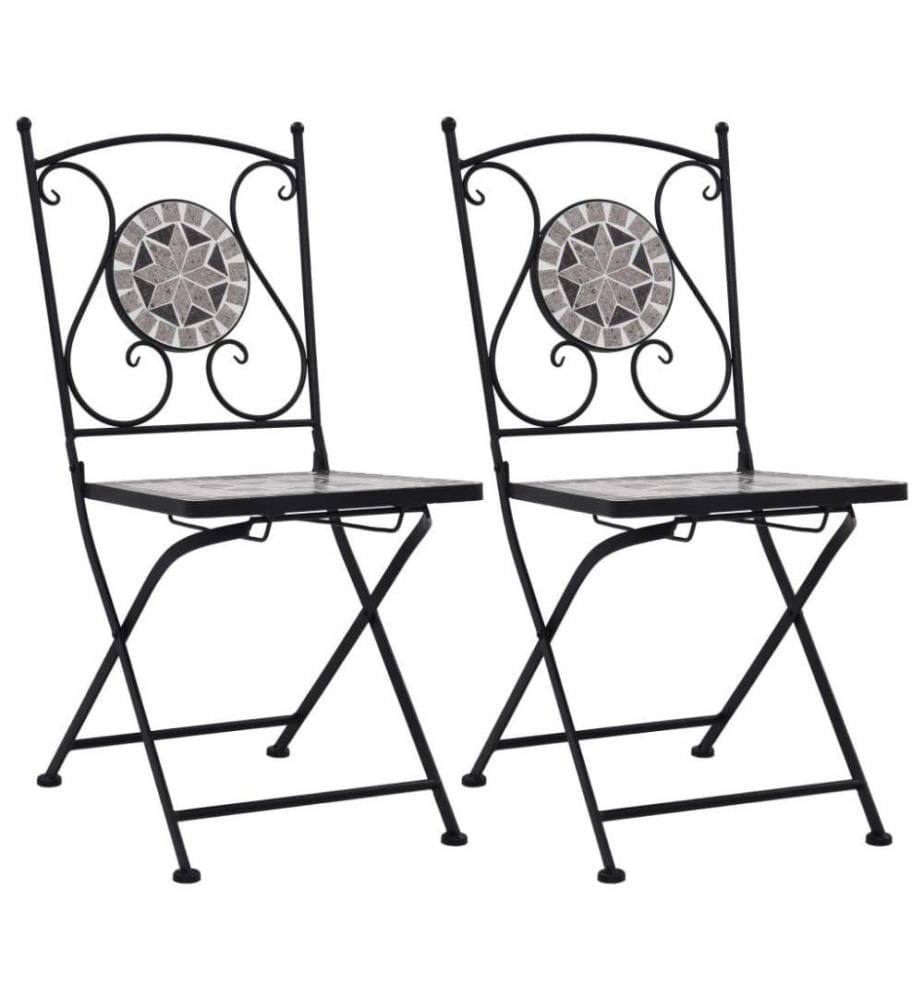 Chaises de bistrot mosaïque 2 pcs Gris