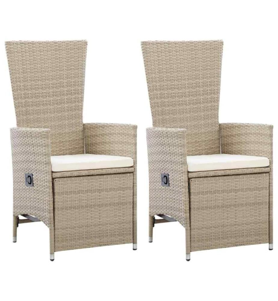 Garten-Liegestühle 2 Stk. mit Auflagen Poly Rattan Beige