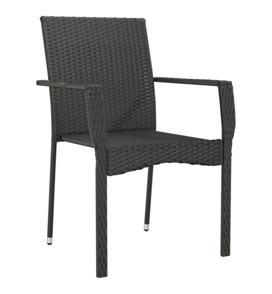 Chaises de jardin 4 pcs avec coussins Résine tressée Noir