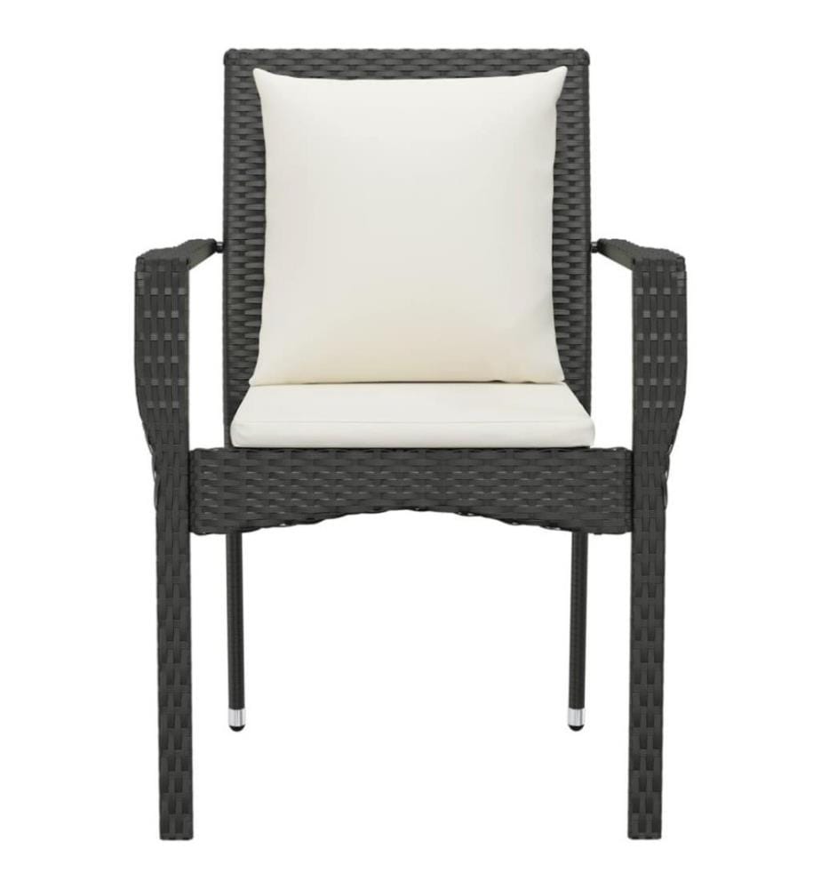Chaises de jardin 4 pcs avec coussins Résine tressée Noir