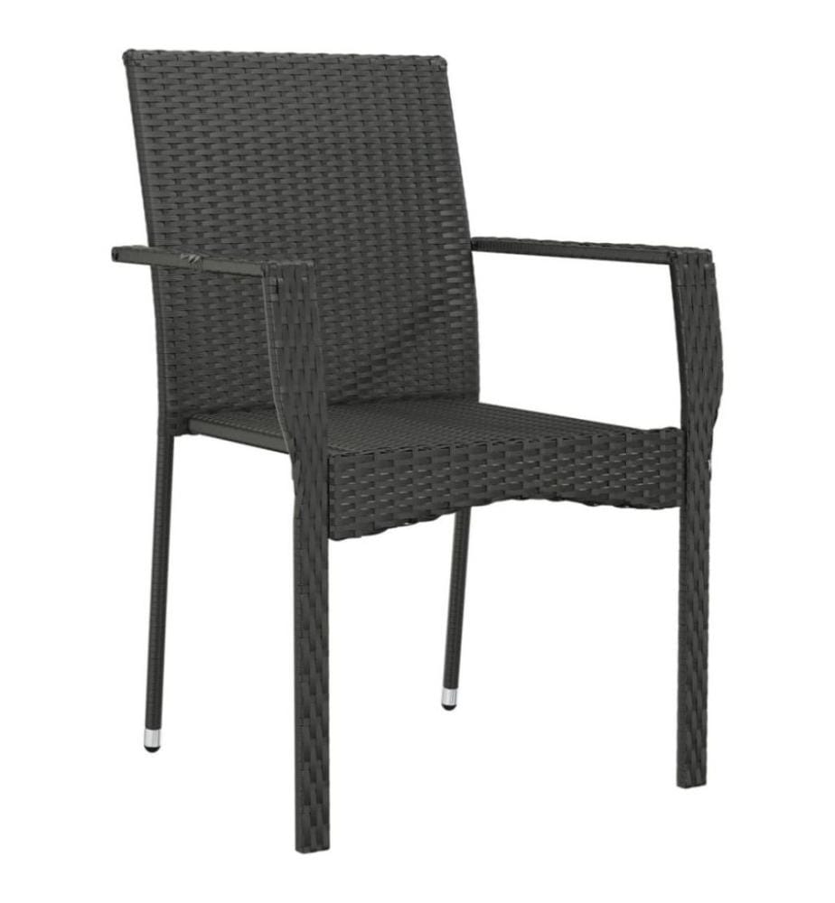 Chaises de jardin 4 pcs avec coussins Résine tressée Noir