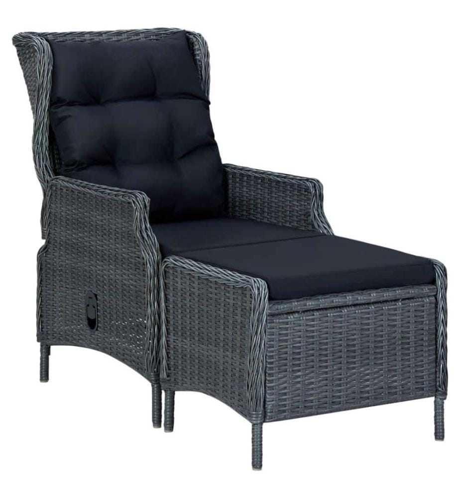 Verstellbarer Gartensessel mit Fusshocker Poly Rattan Dunkelgrau