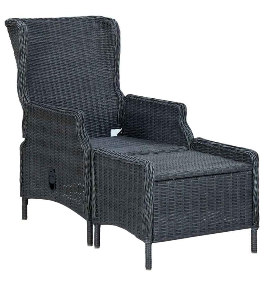 Verstellbarer Gartensessel mit Fusshocker Poly Rattan Dunkelgrau