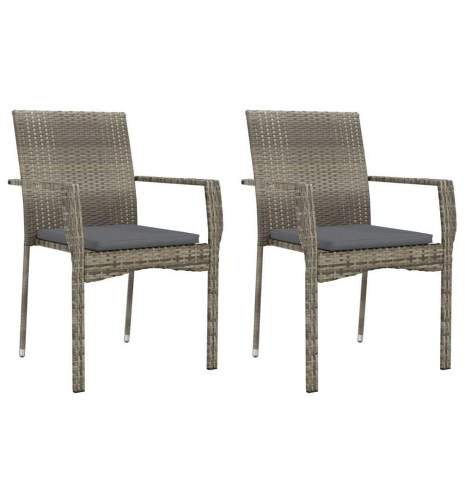 Chaises de jardin avec coussins 2 pcs Résine tressée Gris