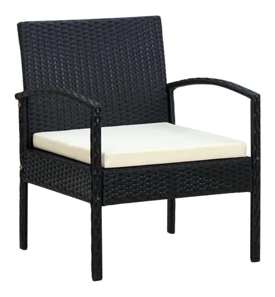 Chaise de jardin avec coussin Résine tressée Noir