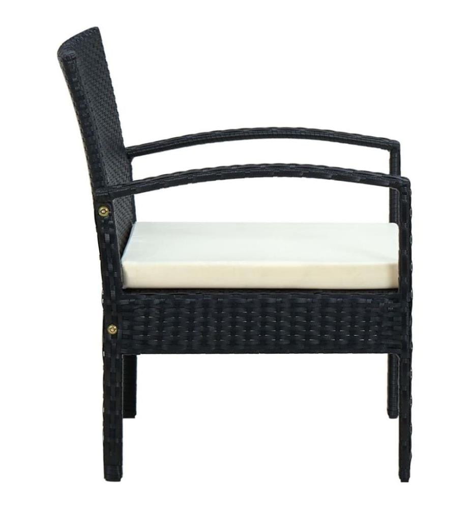 Gartenstuhl mit Kissen Poly Rattan Schwarz