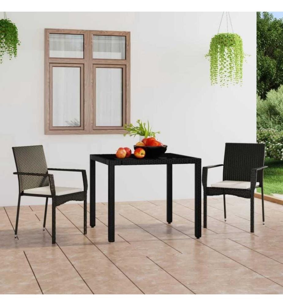 Chaises de jardin 2 pcs avec coussins Résine tressée Noir