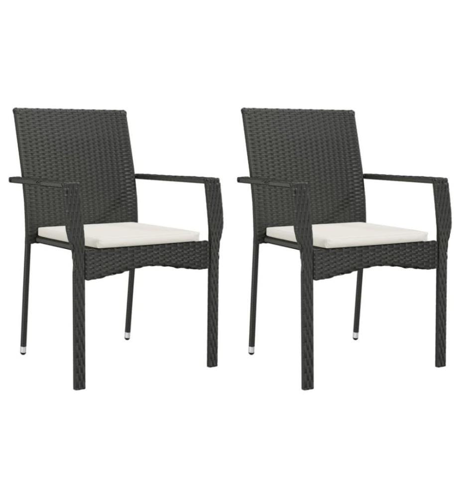 Chaises de jardin 2 pcs avec coussins Résine tressée Noir