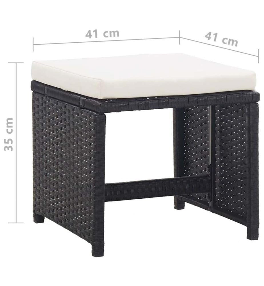 Gartenhocker 2 Stk. mit Sitzkissen Poly Rattan Schwarz
