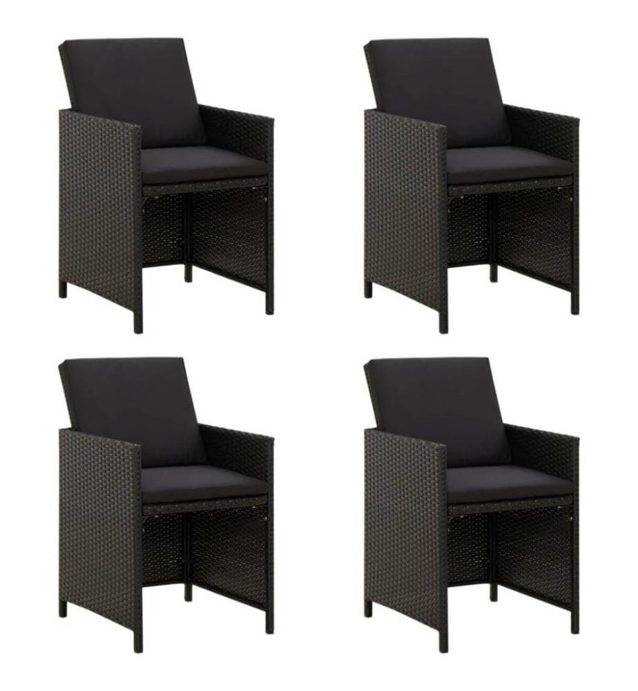 Chaises de jardin avec coussins 4 pcs Résine tressée Noir