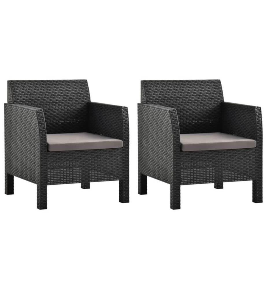 Gartenstühle mit Kissen 2 Stk. PP Rattan Anthrazit
