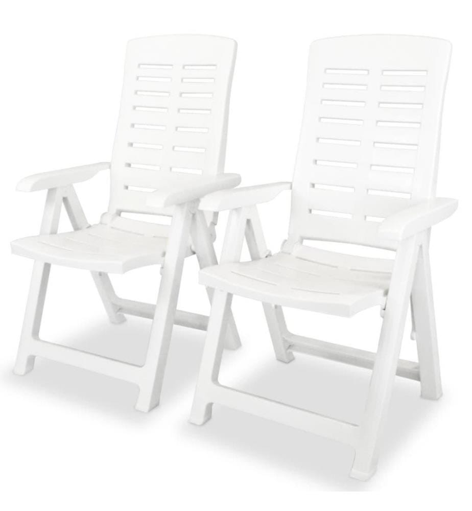 2 pcs Chaises inclinables de jardin Plastique Blanc