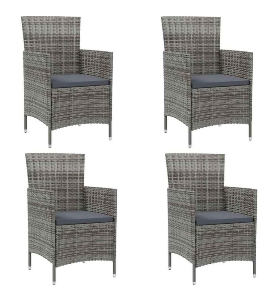 Gartenstühle mit Kissen 4 Stk. Poly Rattan Grau