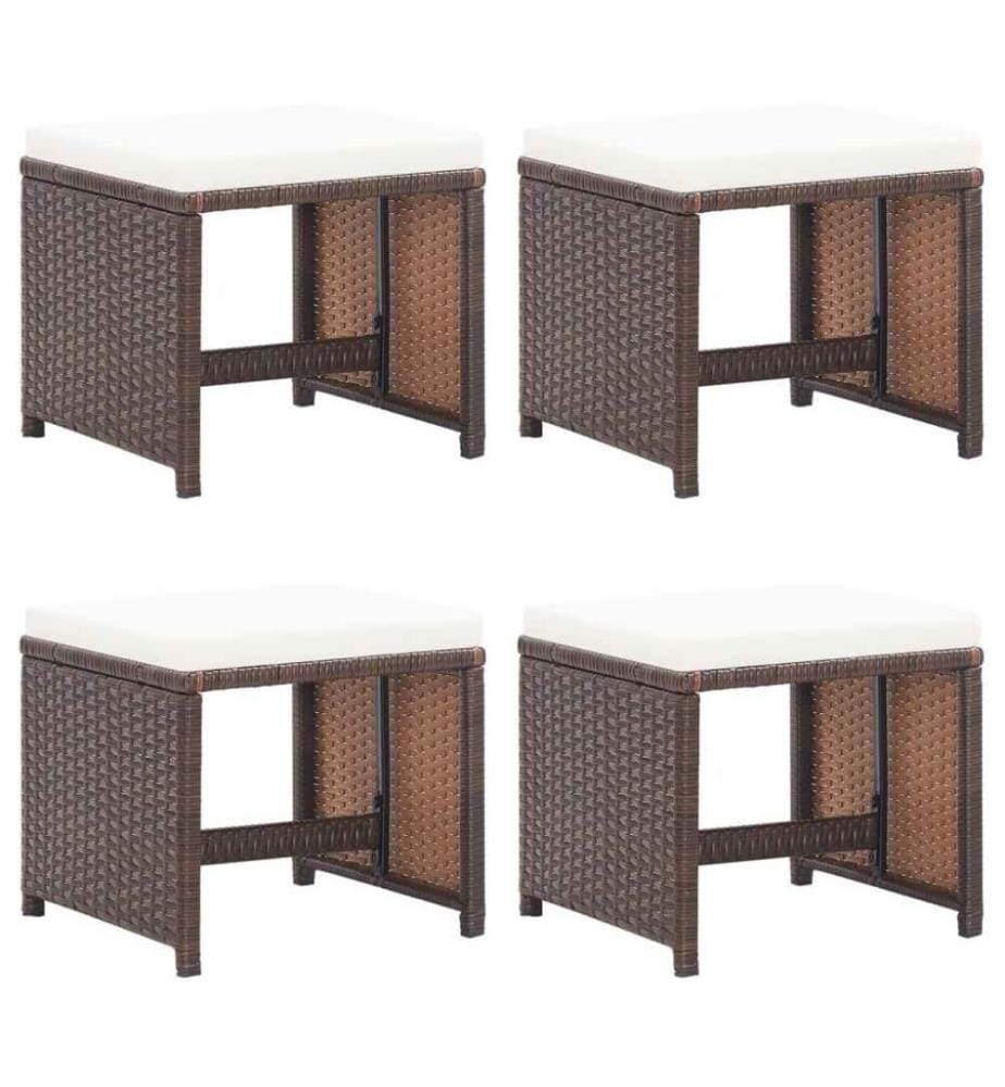 Tabourets de jardin 4 pcs avec coussins Résine tressée Marron