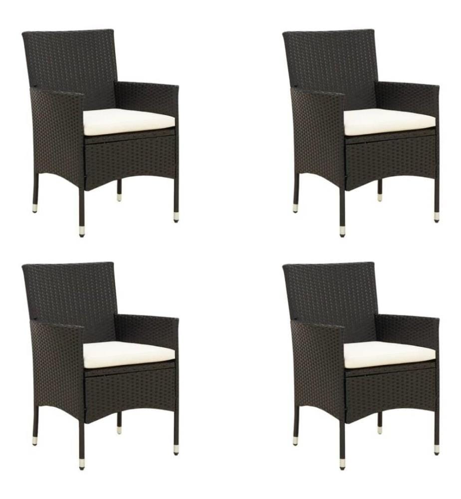 Chaises de jardin avec coussins 4 pcs Résine tressée Noir