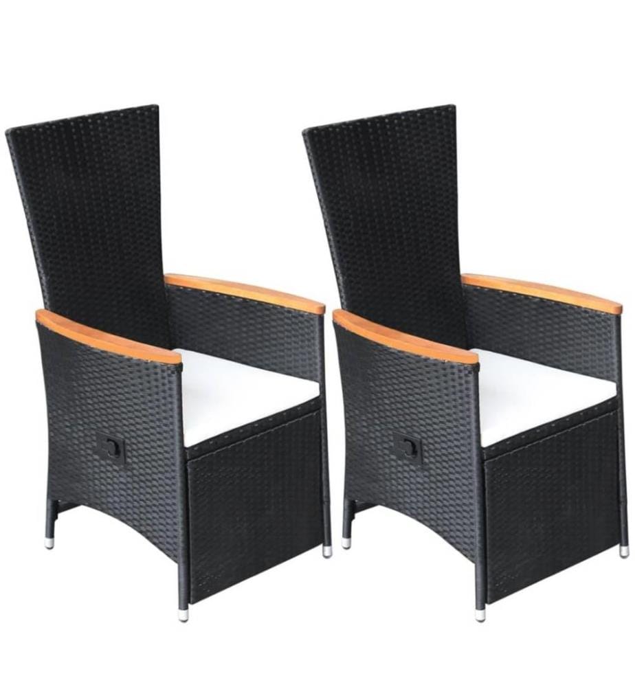 Garten-Liegestühle 2 Stk. mit Auflagen Poly Rattan Schwarz