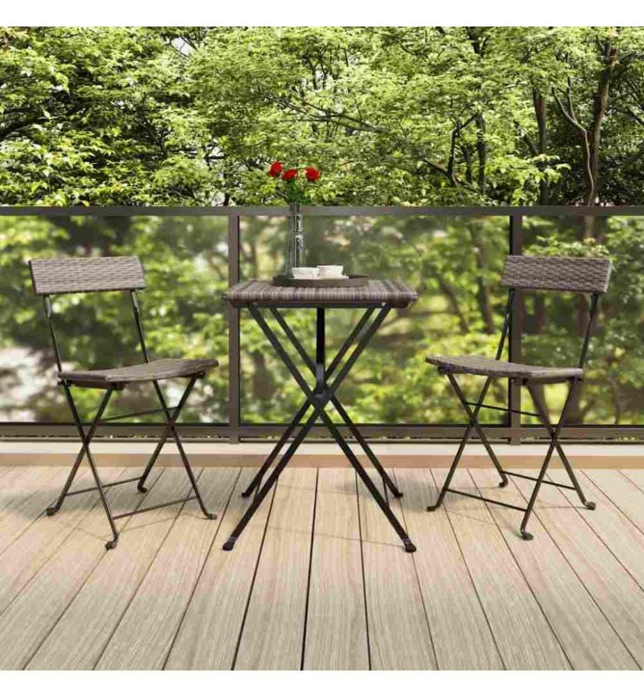 Bistrostühle 2 Stk. Klappbar Grau Poly Rattan und Stahl