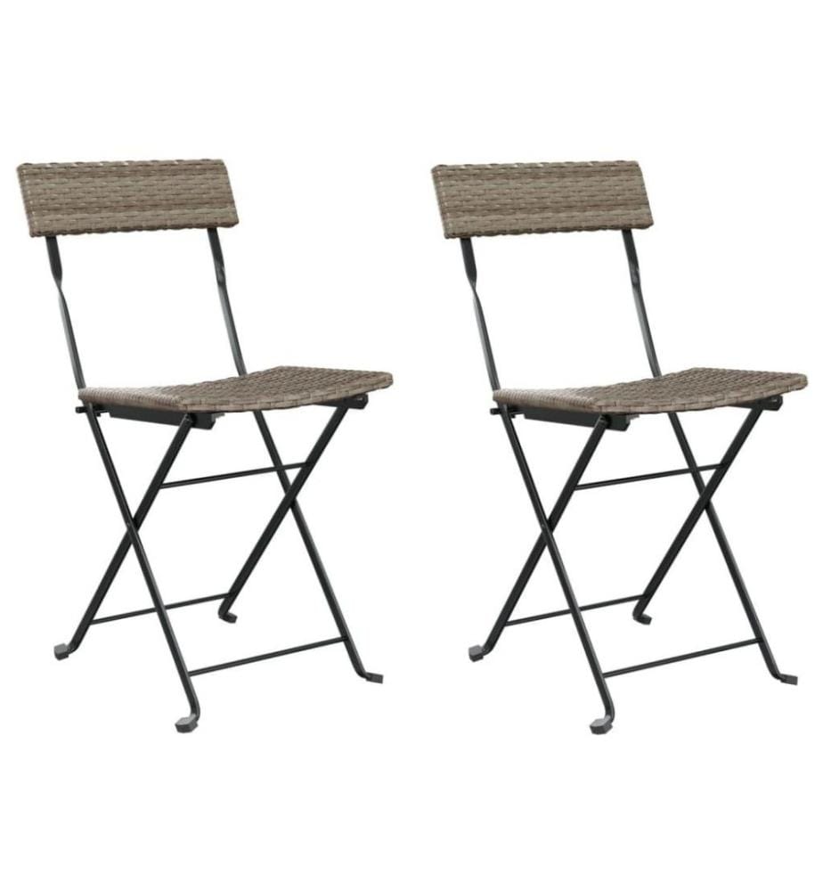 Bistrostühle 2 Stk. Klappbar Grau Poly Rattan und Stahl