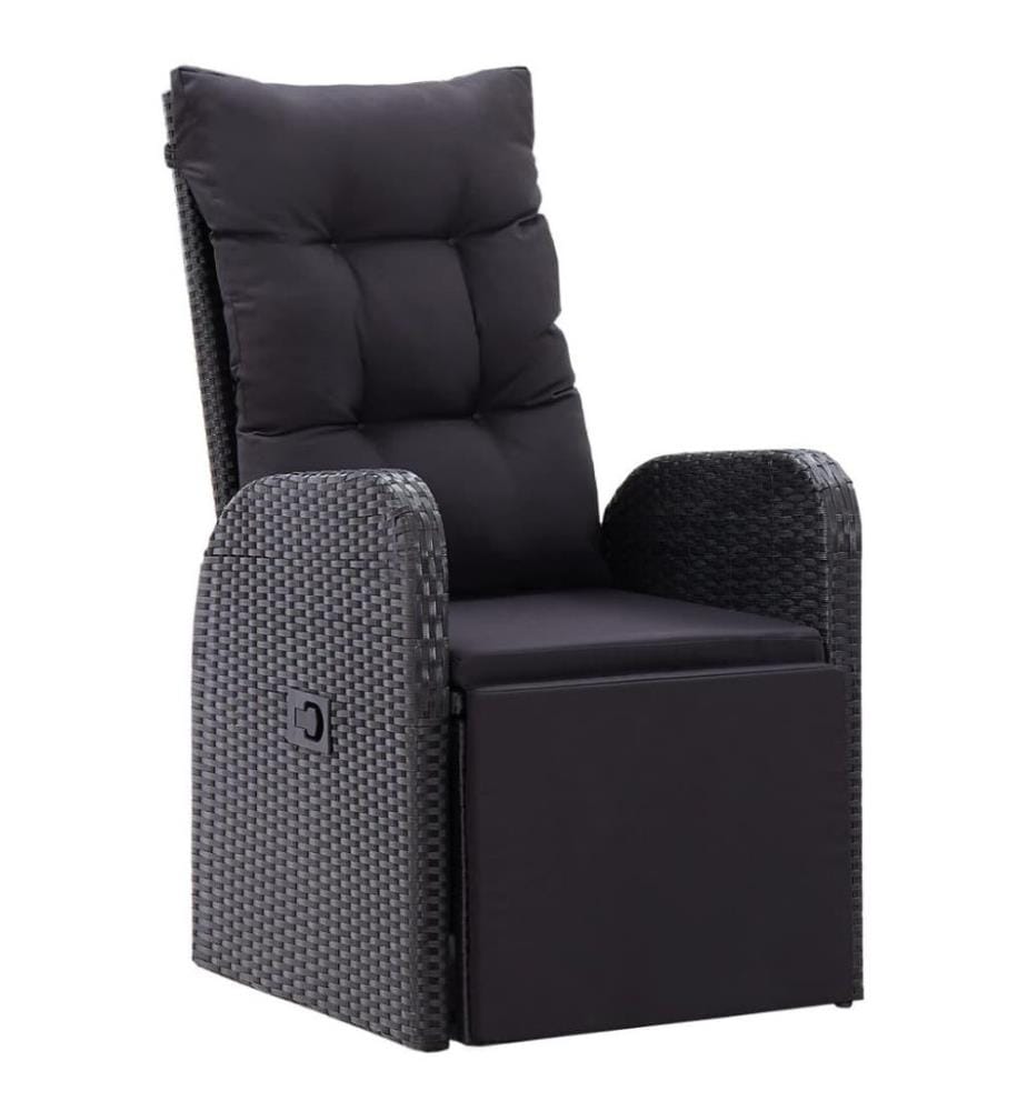 Chaise inclinable de jardin et coussin Résine tressée Noir