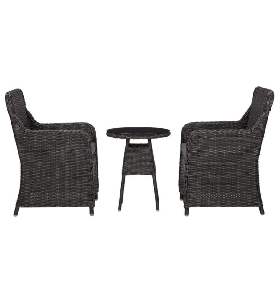 3-tlg. Garten-Bistro-Set mit Auflagen Poly Rattan Schwarz