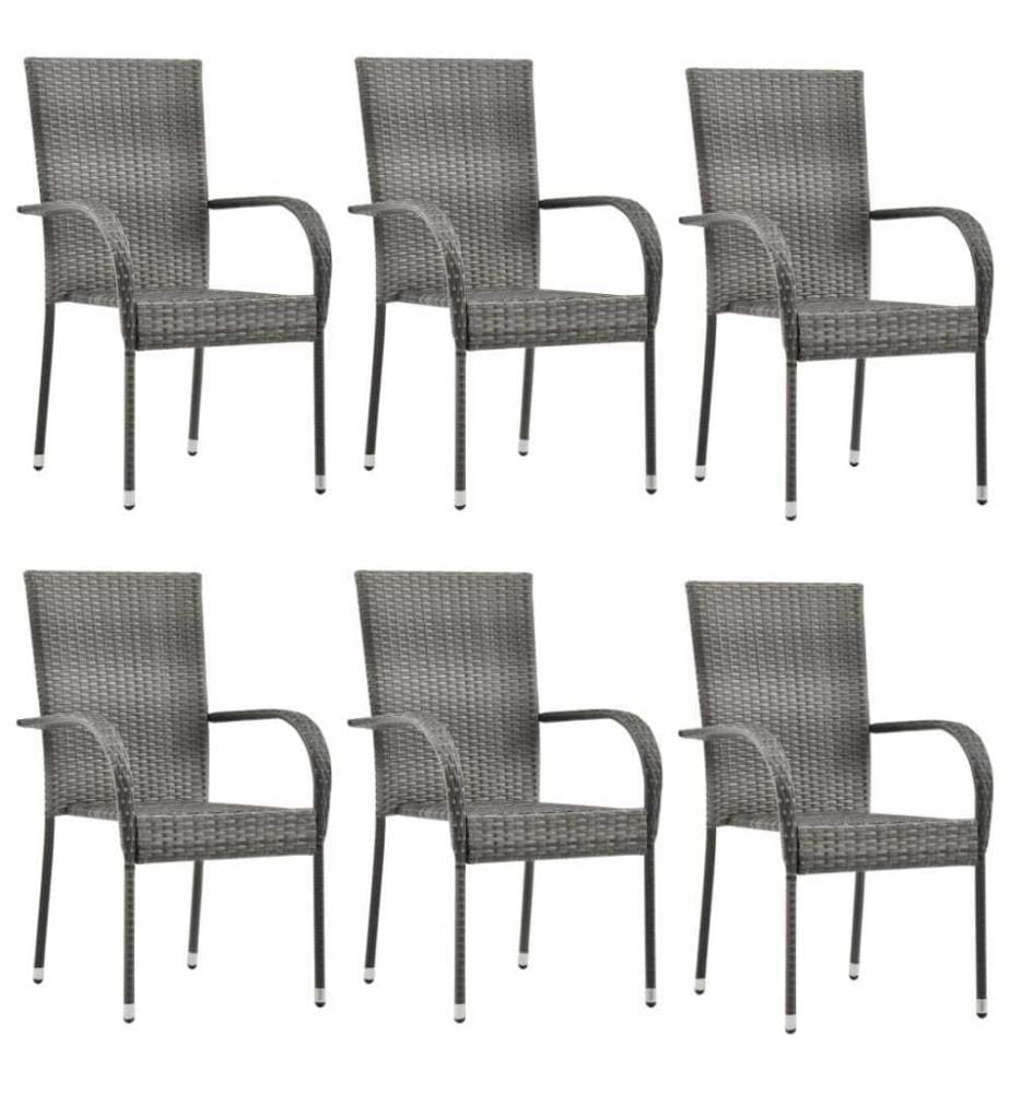 Chaises empilables d'extérieur 6 pcs Gris Résine tressée