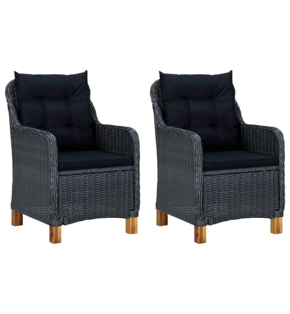 Gartenstühle mit Kissen 2 Stk. Poly Rattan Dunkelgrau